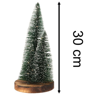 LED Bottle Brush Christmas Trees on Wooden Base | Snowy Green Light - Up Trees