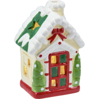 LED Ceramic Christmas House | Light Up House Christmas Village Ornament - 15cm