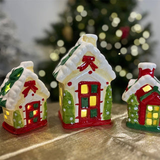 LED Ceramic Christmas House | Light Up House Christmas Village Ornament - 15cm