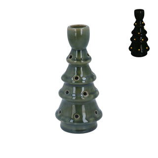 LED Christmas Tree Candlestick | Light - up Green Ceramic Christmas Candle Holder