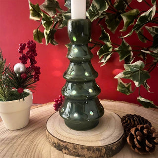 LED Christmas Tree Candlestick | Light - up Green Ceramic Christmas Candle Holder