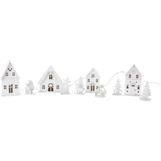 LED Christmas Village | 10 - Piece Wooden Christmas Scene with 4 Light - Up Houses