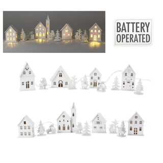 LED Christmas Village | 10 - Piece Wooden Christmas Scene with 4 Light - Up Houses