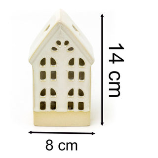 LED Sandy House Ornament | Ceramic Light - Up Miniature Village House - 14cm