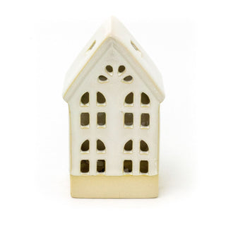 LED Sandy House Ornament | Ceramic Light-Up Miniature Village House - 14cm