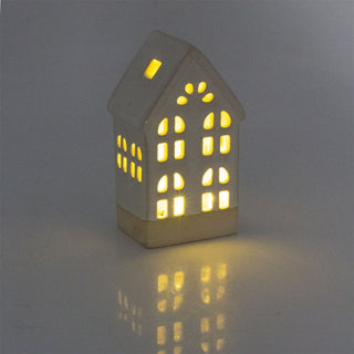 LED Sandy House Ornament | Ceramic Light - Up Miniature Village House - 14cm