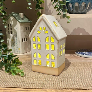 LED Sandy House Ornament | Ceramic Light - Up Miniature Village House - 14cm