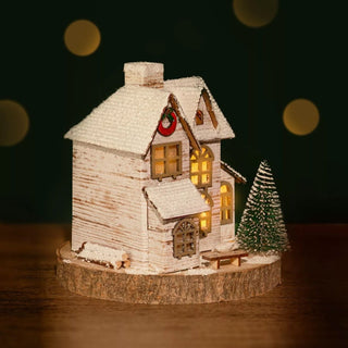 LED Wooden Christmas House | Light Up Christmas Village Ornament - 16x15cm