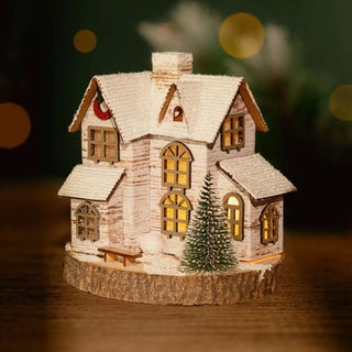 LED Wooden Christmas House | Light Up Christmas Village Ornament - 16x15cm