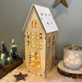 LED Wooden Christmas House | Light Up House Christmas Village Ornament - 25cm