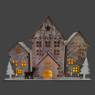 LED Wooden Christmas Scene | Light Up House Christmas Village Ornament - 18x25cm