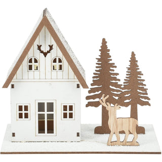 Light Up Wooden Christmas House | LED Winter Scene Ornament Christmas Decoration