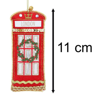 London Phone Box Bauble | Luxury Fabric Christmas Tree Hanging Ornament - 11cm