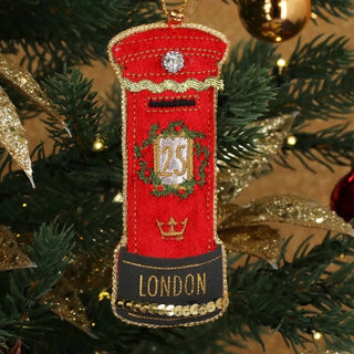 London Postbox Bauble | Luxury Fabric Christmas Tree Hanging Ornament - 11cm