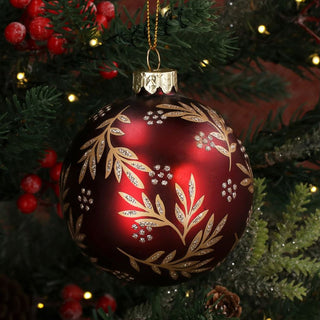 Matt Burgundy & Gold Christmas Bauble | Red Glass Christmas Tree Ornament - 8cm