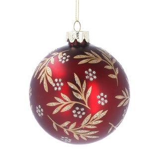 Matt Burgundy & Gold Christmas Bauble | Red Glass Christmas Tree Ornament - 8cm