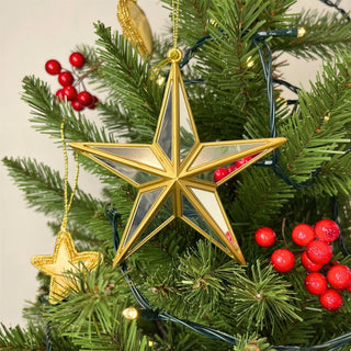 Mirrored Star Bauble | Gold & Silver Star Christmas Tree Ornament - 12cm