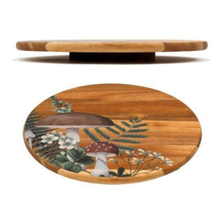 Mushroom Wooden Lazy Susan | Round Rotating Turntable Serving Tray - 35cm