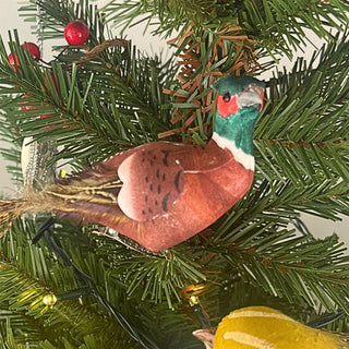 Natural Feathered Pheasant Clip - On Decoration | Christmas Tree Ornament - 22cm