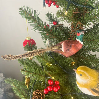 Natural Feathered Pheasant Clip - On Decoration | Christmas Tree Ornament - 22cm