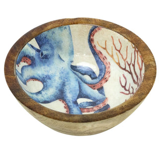 Nautical Wooden Enamel Snack Bowl | Ocean Design Picnic Nibbles Bowl - 17cm