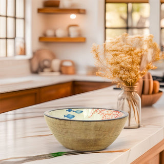 Nautical Wooden Enamel Snack Bowl | Ocean Design Picnic Nibbles Bowl - 17cm