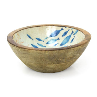 Nautical Wooden Enamel Snack Bowl | Ocean Design Picnic Nibbles Bowl - 17cm