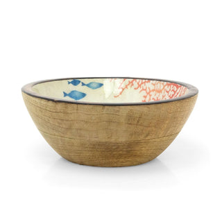 Nautical Wooden Enamel Snack Bowl | Ocean Design Picnic Nibbles Bowl - 17cm