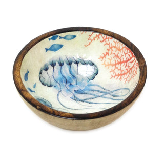 Nautical Wooden Enamel Snack Bowl | Ocean Design Picnic Nibbles Bowl - 17cm