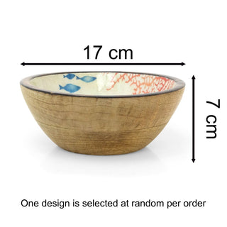 Nautical Wooden Enamel Snack Bowl | Ocean Design Picnic Nibbles Bowl - 17cm