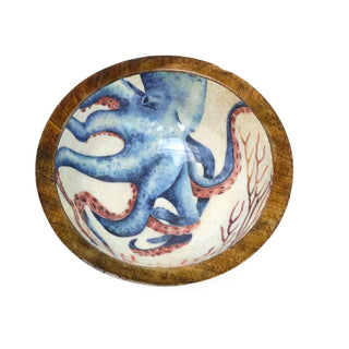 Nautical Wooden Enamel Snack Bowl | Ocean Design Picnic Nibbles Bowl - 17cm