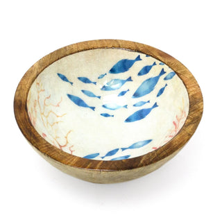 Nautical Wooden Enamel Snack Bowl | Ocean Design Picnic Nibbles Bowl - 17cm