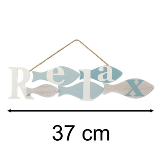 Nautical Wooden Fish Wall Art | Relax Plaque Coastal Sign Decoration - 37cm