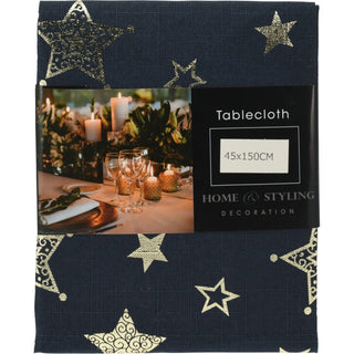 Navy Blue & Gold Table Runner | Fabric Christmas Table Runner - 45x150cm