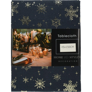 Navy Blue & Gold Table Runner | Fabric Christmas Table Runner - 45x150cm