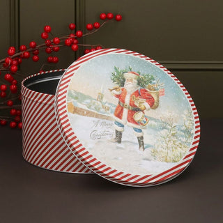 Nostalgic Santa Christmas Cake Tin | Festive Round Kitchen Storage Tin - 23x12cm