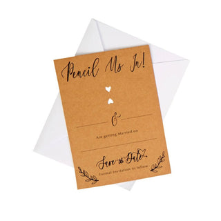 Pack Of 10 Pencil Us In Save The Date Cards And Envelopes | Shabby Chic Save The Date Wedding Invites | Vintage Wedding Stationery Pack