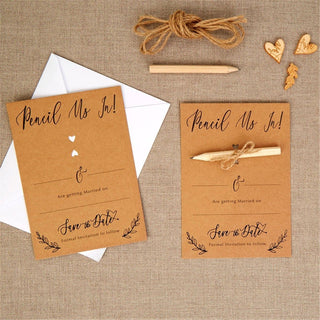 Pack Of 10 Pencil Us In Save The Date Cards And Envelopes | Shabby Chic Save The Date Wedding Invites | Vintage Wedding Stationery Pack