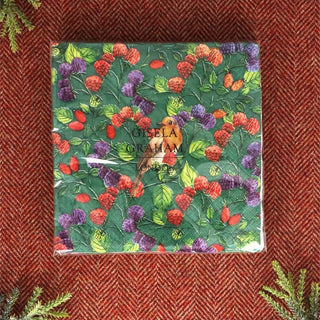 Pack of 20 Robin & Berries Christmas Napkins | Festive Paper Napkins - 33cm