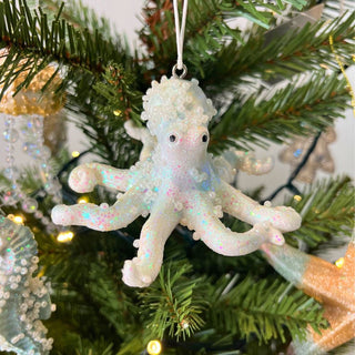 Pale Blue Octopus Christmas Bauble | Resin Sea Creature Tree Ornament - 9cm