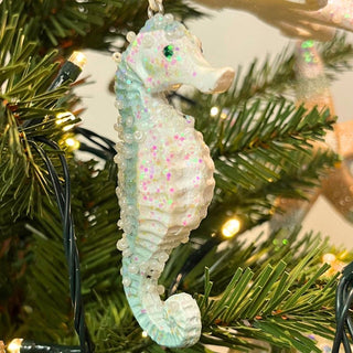 Pale Blue Seahorse Christmas Bauble | Resin Sea Creature Tree Ornament - 9cm