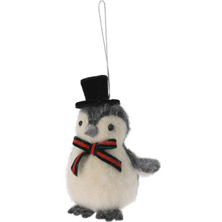 Penguin Christmas Bauble | Grey Wool Penguin Christmas Tree Ornament - 11cm