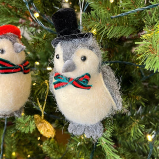 Penguin Christmas Bauble | Grey Wool Penguin Christmas Tree Ornament - 11cm