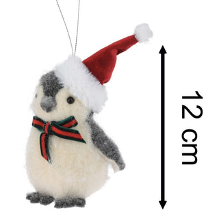 Penguin Christmas Bauble | Grey Wool Penguin Christmas Tree Ornament - 11cm