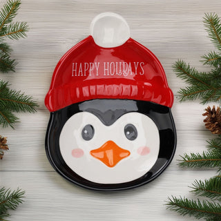 Penguin Christmas Plate | Novelty Character Snack Plate Xmas Serving Dish - 19cm