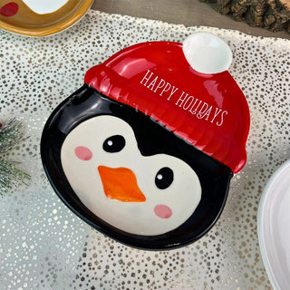 Penguin Christmas Plate | Novelty Character Snack Plate Xmas Serving Dish - 19cm