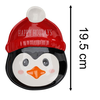 Penguin Christmas Plate | Novelty Character Snack Plate Xmas Serving Dish - 19cm