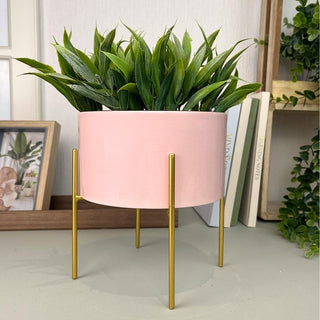 Pink And Gold Ceramic Cache Plant Pot Planter With Stand