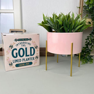 Pink And Gold Ceramic Cache Plant Pot Planter With Stand