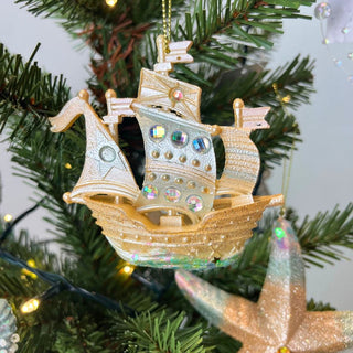 Pirate Ship Christmas Bauble | Nautical Ship Christmas Tree Ornament - 8cm